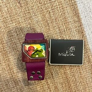 Beautiful Mistura wood case watch colorful floral deep purple (needs battery)